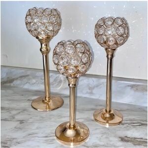 🪞 NEW set- sparkling votive decorative set of 3 in rose gold tone with crystals
